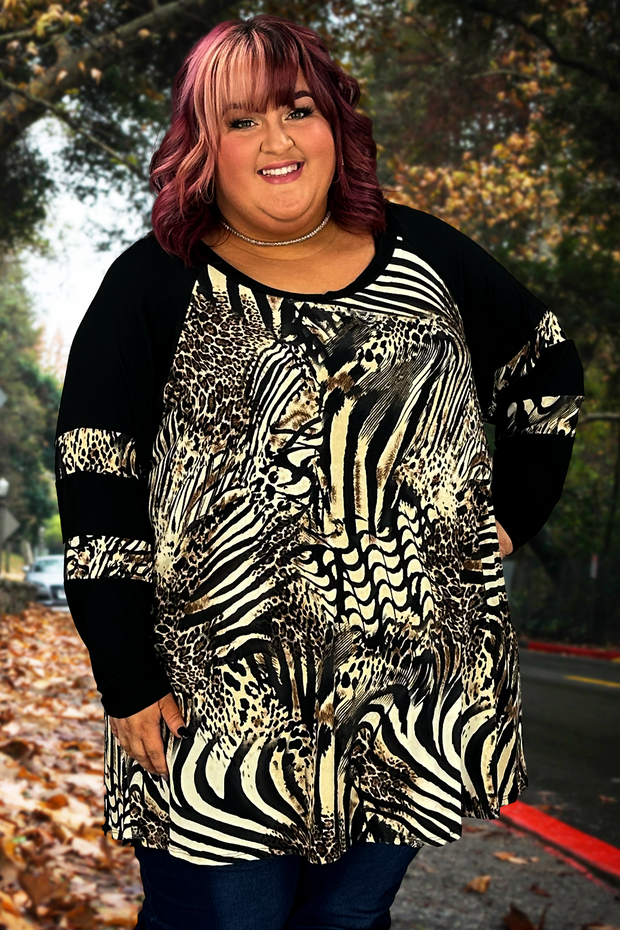 26 CP-B {Run The World} Black/Brown Animal Print Tunic PLUS SIZE 1X 2X 3X 4X 5X 6X