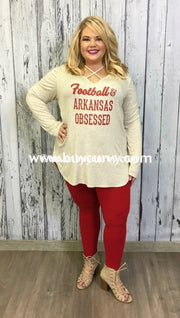 Gt-M {Football & Arkansas Obsessed} Beige Printed Sale!! Graphic