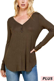 SALE!! 24 SLS {Be Reasonable} Olive Long Sleeve V-Neck Top PLUS SIZE 1X 2X 3X