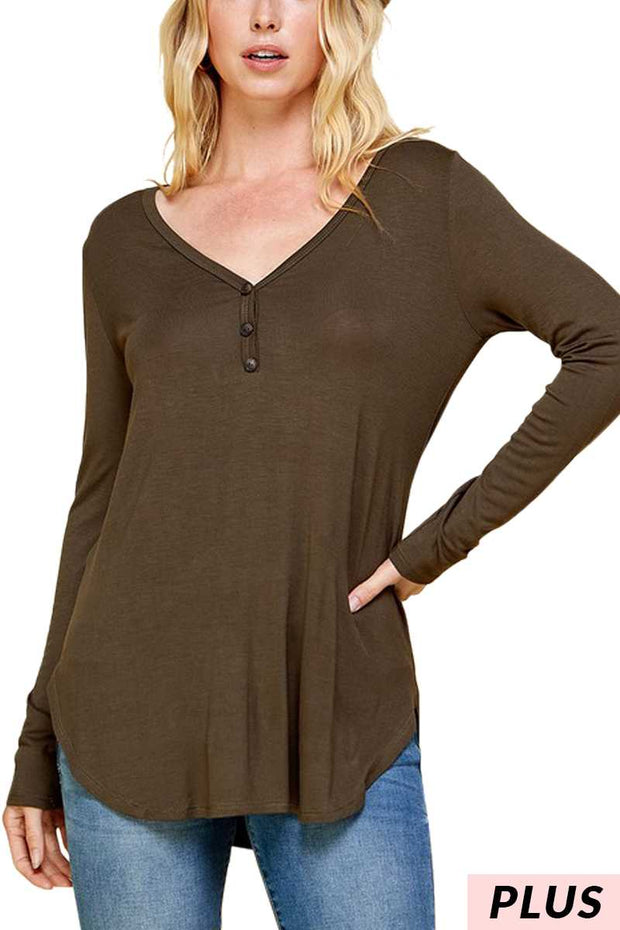 SALE!! 24 SLS {Be Reasonable} Olive Long Sleeve V-Neck Top PLUS SIZE 1X 2X 3X