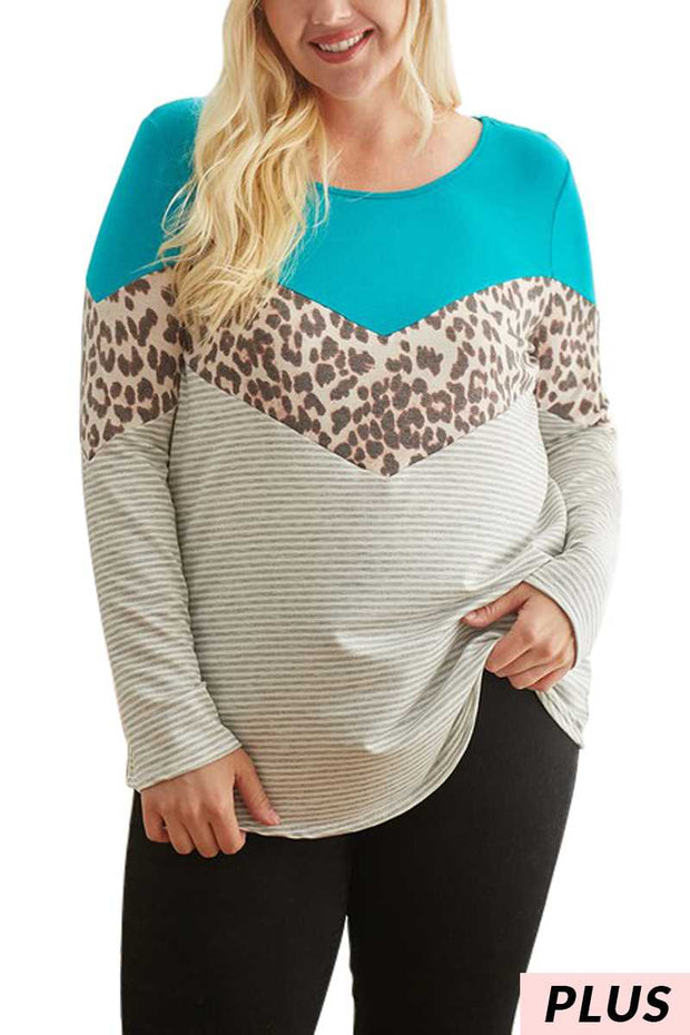 SALE!! 20 CP {Say What You Want} H.Grey Stripe Jade Leopard Top PLUS SIZE XL 2X 3X