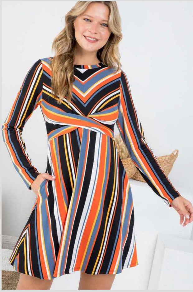 63 PLS-D {Perfect Lines} Black/Multi-Color Striped Dress  PLUS SIZE 1X 2X 3X