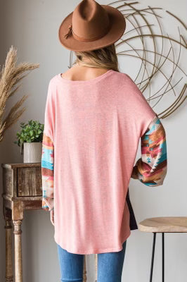 54 CP-T {Cool Desert Vibes} Blush Tribal Print Top PLUS SIZE 1X 2X 3X