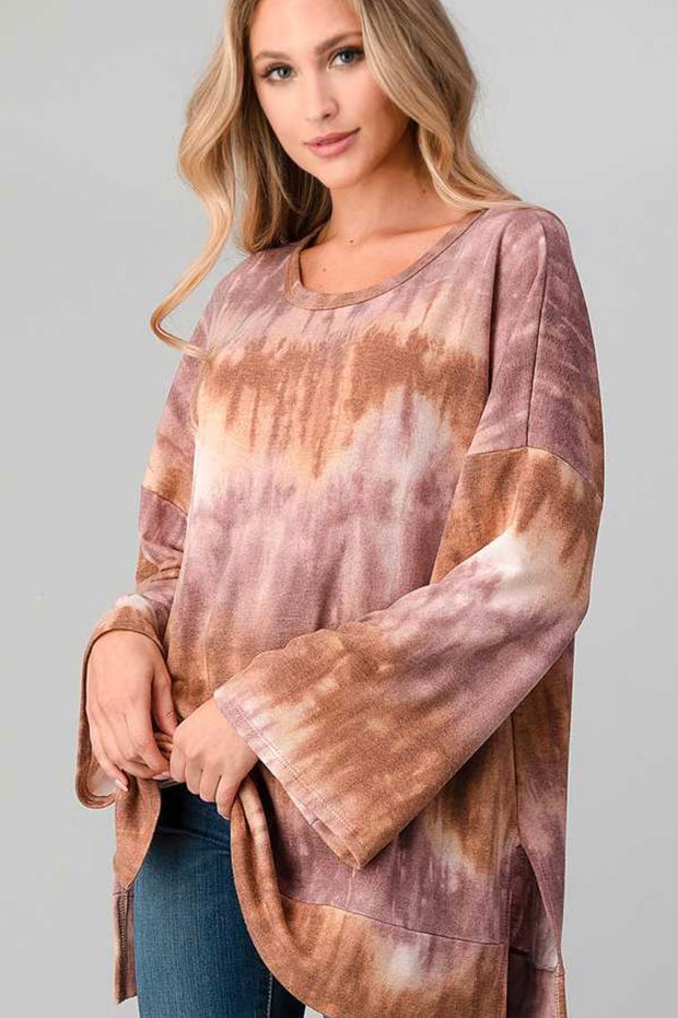 SALE!! PLS-B {Anywhere But Here} Mauve Mocha Tie Dye Knit Tunic PLUS SIZE XL 2X 3X