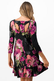 93 PQ-B {Brilliant Babe} Black Floral Ruffle Hem Dress PLUS SIZE 1X 2X 3X