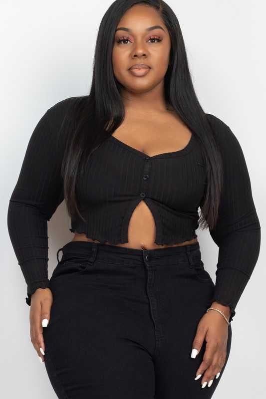 56 SLS-D {Bring Out The Diva}  Black Ribbed Cropped Top PLUS SIZE 1X 2X 3X