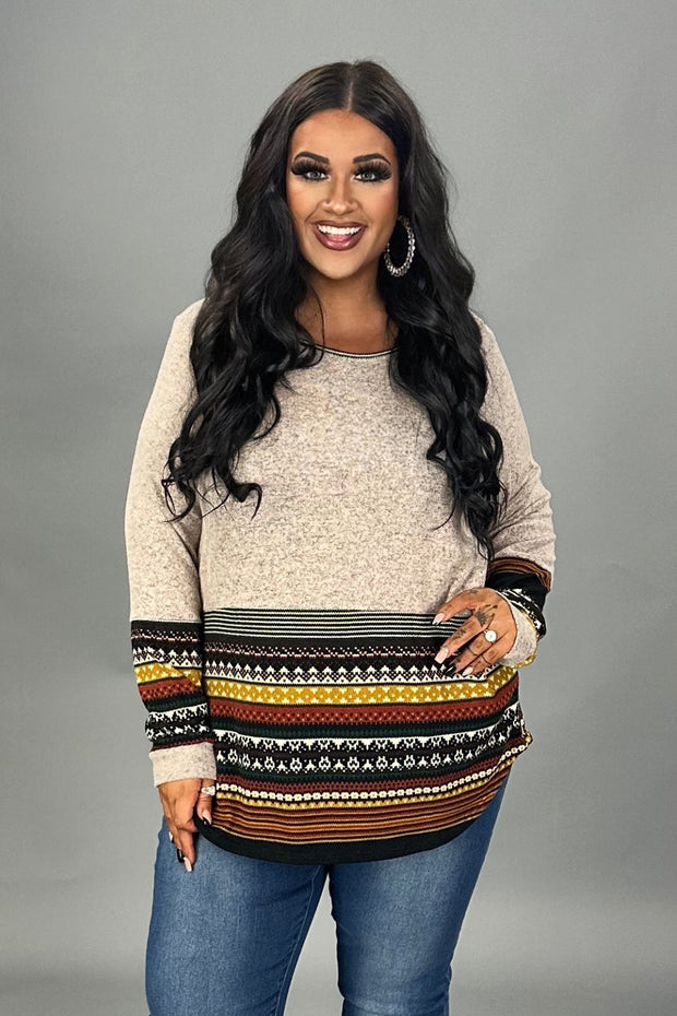 16 CP {Catch Your Attention} Taupe Top w/Multi-Color Stripes PLUS SIZE 1X 2X 3X