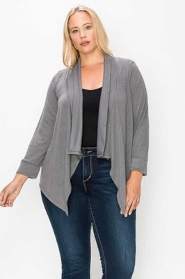 59 OR 58 OT-A [Thrilled To Be Here} Charcoal 3/4 Sleeve Cardigan PLUS SIZE 1X 2X 3X