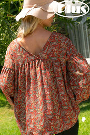 1-26 PLS {Feeling Sentimental} Rust Paisley Print Top PLUS SIZE 1X 2X 3X