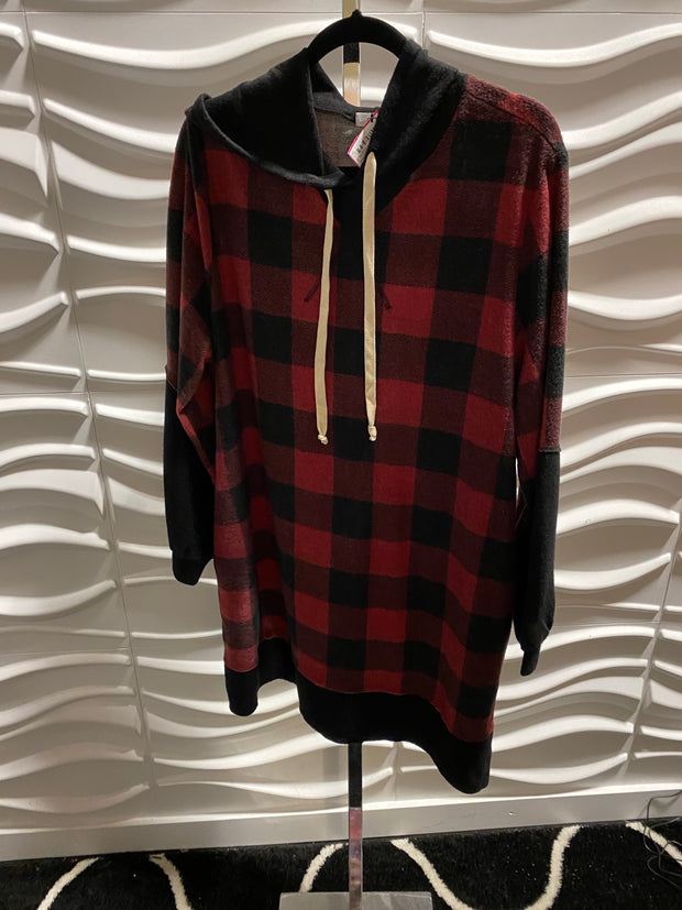 SALE!! HD-A {Waiting For A Sleigh Ride} Red/Black Plaid Tunic W/Hood