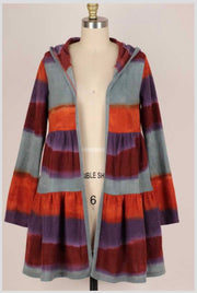 1-37 OT-E {Positive Steps} Rust Multi-Color Stripe Cardigan  W/Hood PLUS SIZE 1X 2X 3X