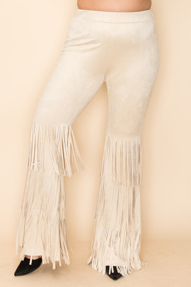 SALE!! BT-Y {Perfect Match} VOCAL Natural Faux Suede Pants w/Fringe PLUS SIZE XL 2X 3X