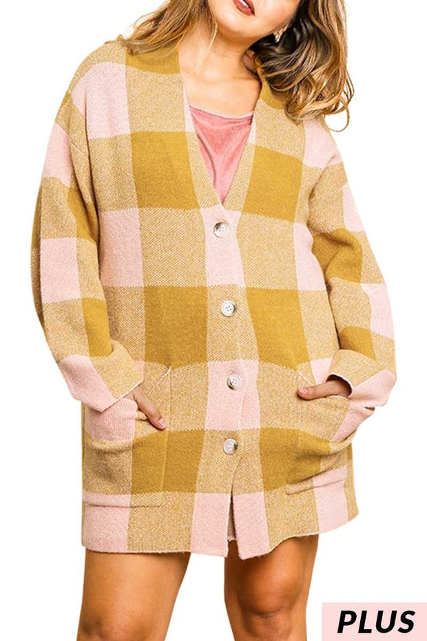 SALE! 27 OT-A {Feel The Warmth} UMGEE Pink Mix Plaid Sweater PLUS SIZE XL 1X 2X