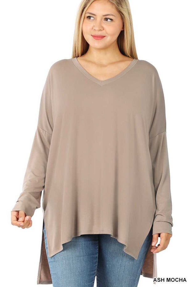 SALE! 38 SQ-A {Now & Zen} Ash Mocha Plus Size V-Neck Tunic PLUS SIZE 1X 2X 3X