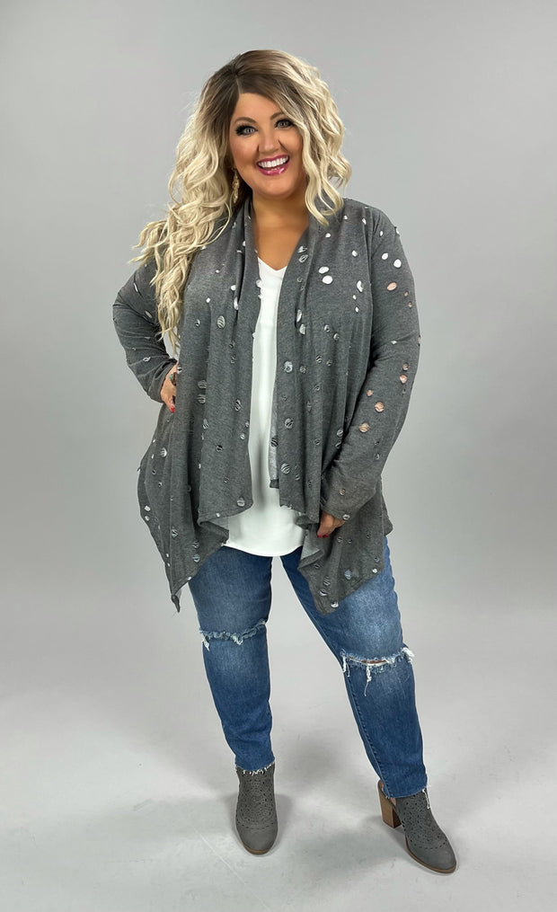 34 OT-Q {Trending Up} Gray Holy Cardigan PLUS SIZE 1X 2X 3X