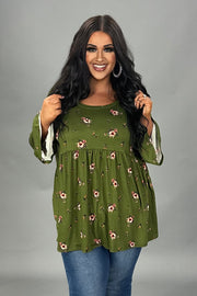 SALE!! 13 PQ {Weekend Ready} Olive Floral Babydoll Top PLUS SIZE XL 2X 3X