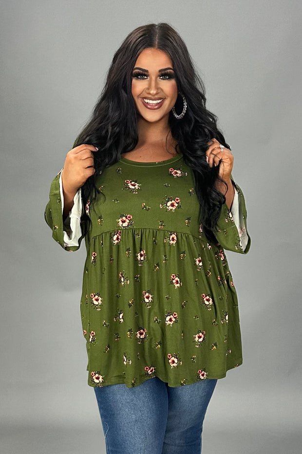 SALE!! 13 PQ {Weekend Ready} Olive Floral Babydoll Top PLUS SIZE XL 2X 3X