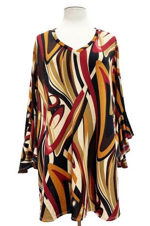 SALE!! 1-24 PQ {Tough To Read} Brown/Rust Swirl Print V-Neck Top EXTENDED PLUS SIZE 4X 5X 6X