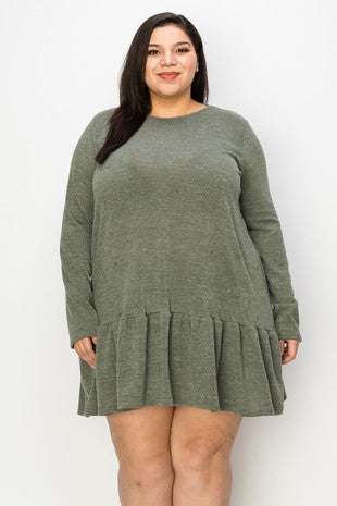 SALE!! 22 SLS {Expecting A Reaction} Olive Ruffle Hem Dress EXTENDED PLUS SIZE 3X 4X 5X