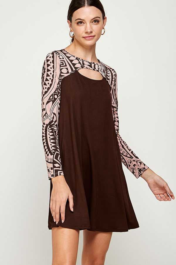 SALE!! 20 CP-S {Rare Love} Brown Print Tunic  w/Key Hole PLUS SIZE XL 2X 3X