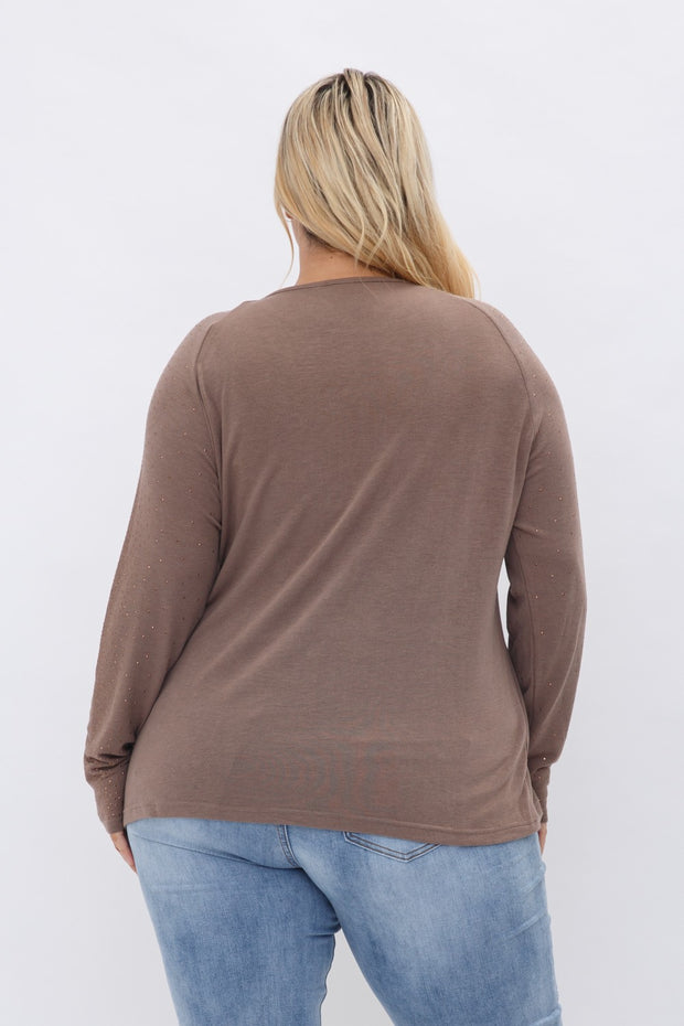 27 SD {Feeling Cherished} VOCAL Mocha Top w/Studded Sleeves PLUS SIZE XL 2X 3X