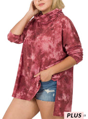 SALE! 16 PLS {Ready To Travel} Burgundy Tie Dye Cowl Neck Top PLUS SIZE 1X 2X 3X