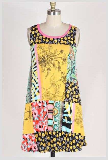 SV-X {Laser Tag} Yellow'Mint/Black Floral Print Dress PLUS SIZE 1X 2X ...