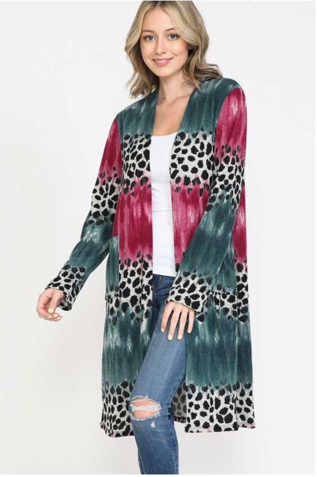 SALE! 37 OT-A {Hot Headed} Sage Plum Leopard Cardigan PLUS SIZE XL 2X 3X