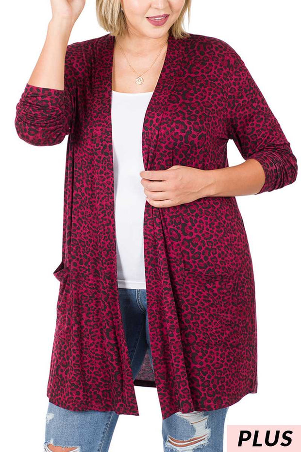 SALE!! 26 OT-E {Cozy Morning} Dark Burgundy Animal Print Cardigan PLUS SIZE 1X 2X 3X