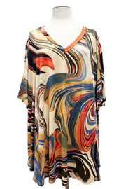 SALE!! 27 PSS {Perpetual Motion} Multi-Color Swirl Print V-Neck Top EXTENDED PLUS SIZE 3X 4X 5X