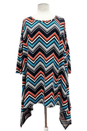 SALE!!1- 23 PSS {Bold In Every Way} Black/Rust/Teal Zig-Zag Print Top Extended Plus