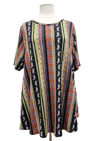 1-25 PSS {Sending My Love} Black/Brown Striped Paisley Top EXTENDED PLUS SIZE 4X 5X 6X