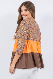 01-  16 CP {Candy Corn} Brown/Orange Print Tiered Top PLUS SIZE 1X 2X 3X