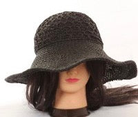 HATS Black Straw Floppy Hat Adjustable