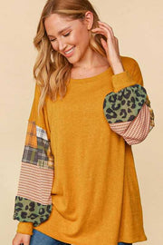 SALE!! 1-12 CP {Secret Love} Mustard Top w/Multi-Print Sleeves PLUS SIZE XL 2X 3X