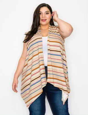 SALE!! 95 OT-R {Day Trips} Beige Striped Vest  PLUS SIZE 1X 2X 3X