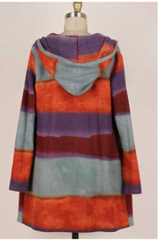 1-37 OT-E {Positive Steps} Rust Multi-Color Stripe Cardigan  W/Hood PLUS SIZE 1X 2X 3X