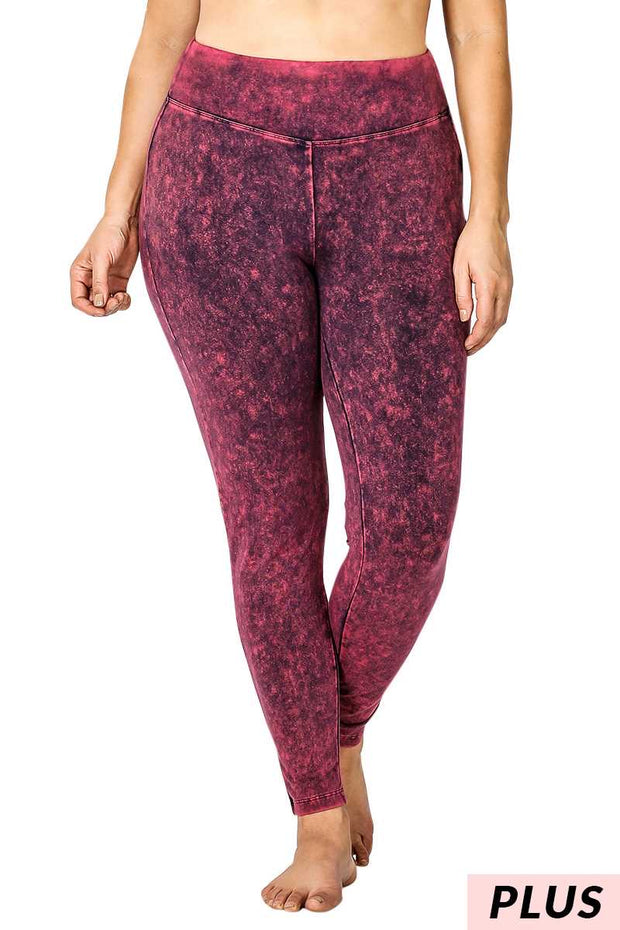 LEG-70 [Cool Touch} Dk. Plum Mineral Wash Leggings PLUS SIZE 1X