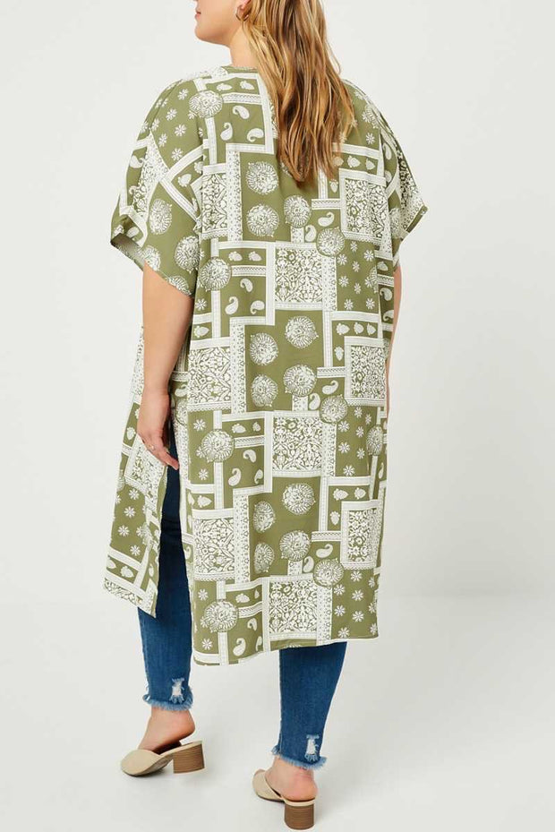 SALE!! 53 OT-D {County Line} Olive Multi Print Cardigan SALE!! PLUS SIZE XL 2X 3X