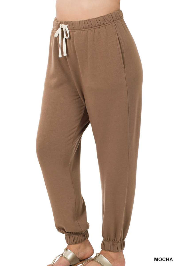 LEG-4  {Simply Cozy} Mocha Fleece Lined Jogging Pants PLUS SIZE 1X 2X 3X