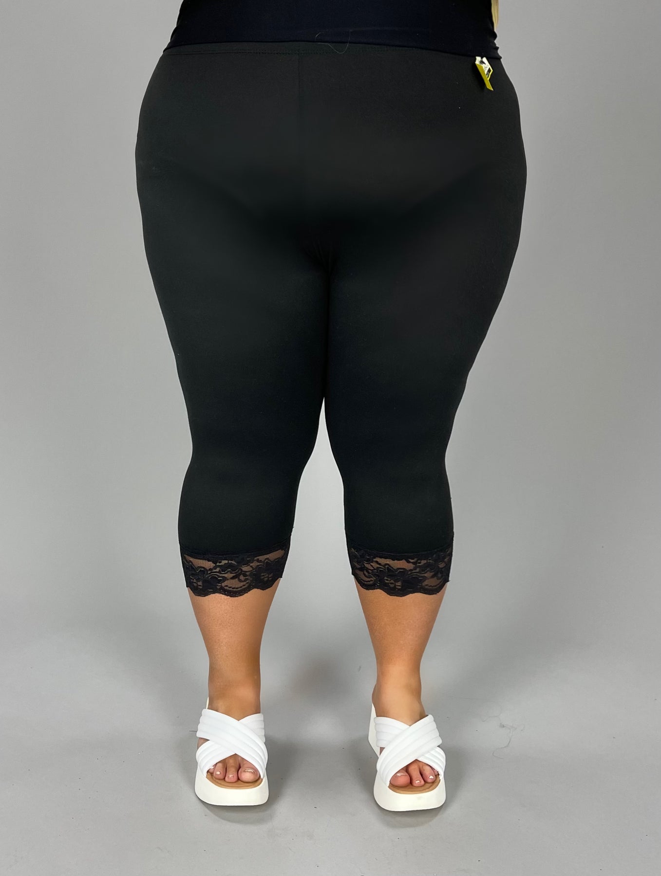 Bulk Women's Capri Tights, Black, Plus Size, Lace Trim - DollarDays