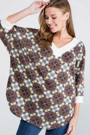 SALE!! 25 CP {X Marks The Top} Olive/Grey Check Print Top PLUS SIZE XL 2X 3X