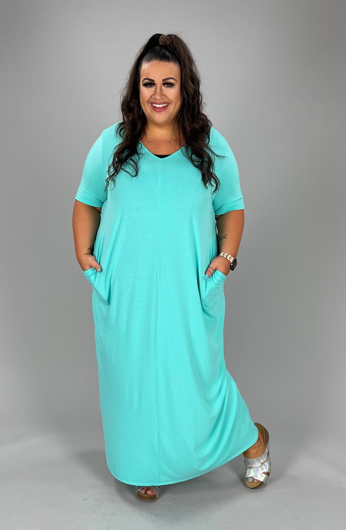 Plus size turquoise maxi clearance dress