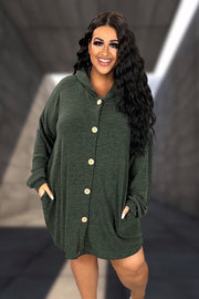 SALE!! 36 OT {Embrace The Chill} Olive Button Up Cardigan w/Hood PLUS SIZE 1X 2X 3X