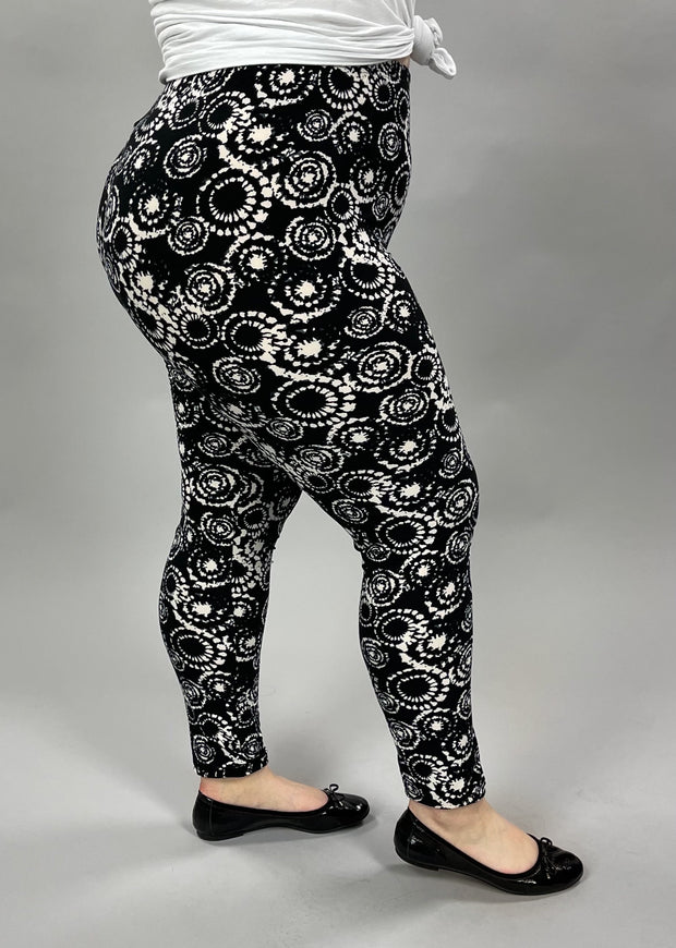 LEG-2 {Midnight Madness} Black & White Printed Leggings EXTENDED PLUS –  Curvy Boutique Plus Size Clothing