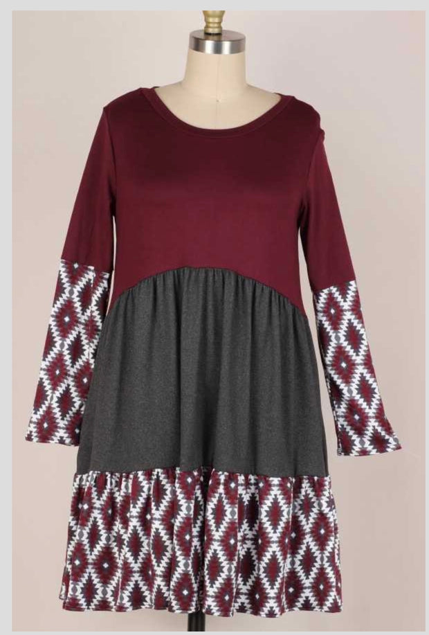 SALE!! 56 CP-A {Pursue Your Dreams} Magenta Gray Print Tiered Dress  PLUS SIZE 1X 2X 3X