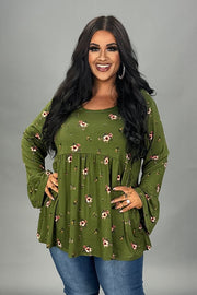 SALE!! 13 PQ {Weekend Ready} Olive Floral Babydoll Top PLUS SIZE XL 2X 3X