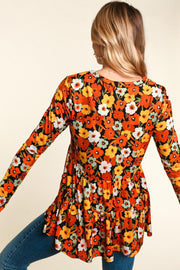 SALE!! 1-25 PLS {Garden Gathering} Rust/Mustard Floral Tiered Top PLUS SIZE XL 2X 3X