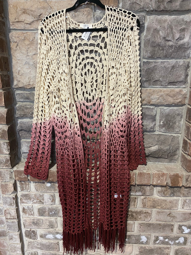 SALE! OT-"UMGEE" Wine/Ombre Crochet with Fringe  SALE!!