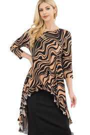 SALE! 1-15 PQ {Next On The Agenda} Mocha Swirl Print Hi/Low Tunic PLUS SIZE XL 2X 3X